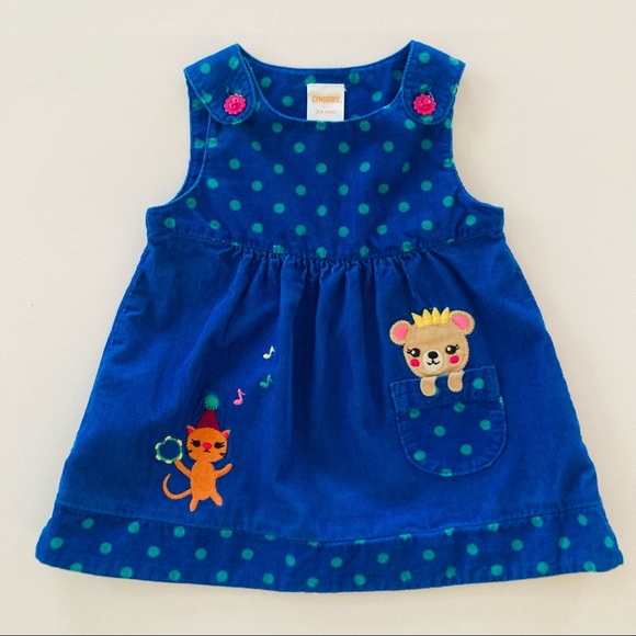 Gymboree Other - Gymboree Baby Girl 3-6 Months Blue Corduroy Jumper Dress Polka Dot